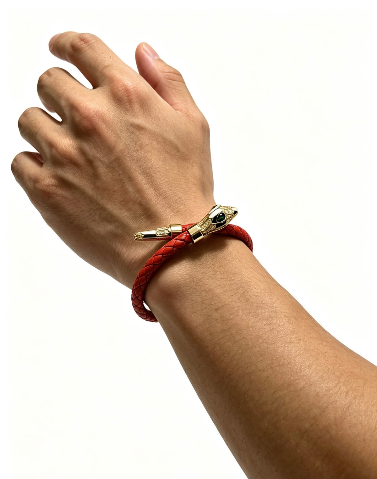 Geometric Emblem Braided Bracelet in Polished Metal-Tone – Design 016 side detail