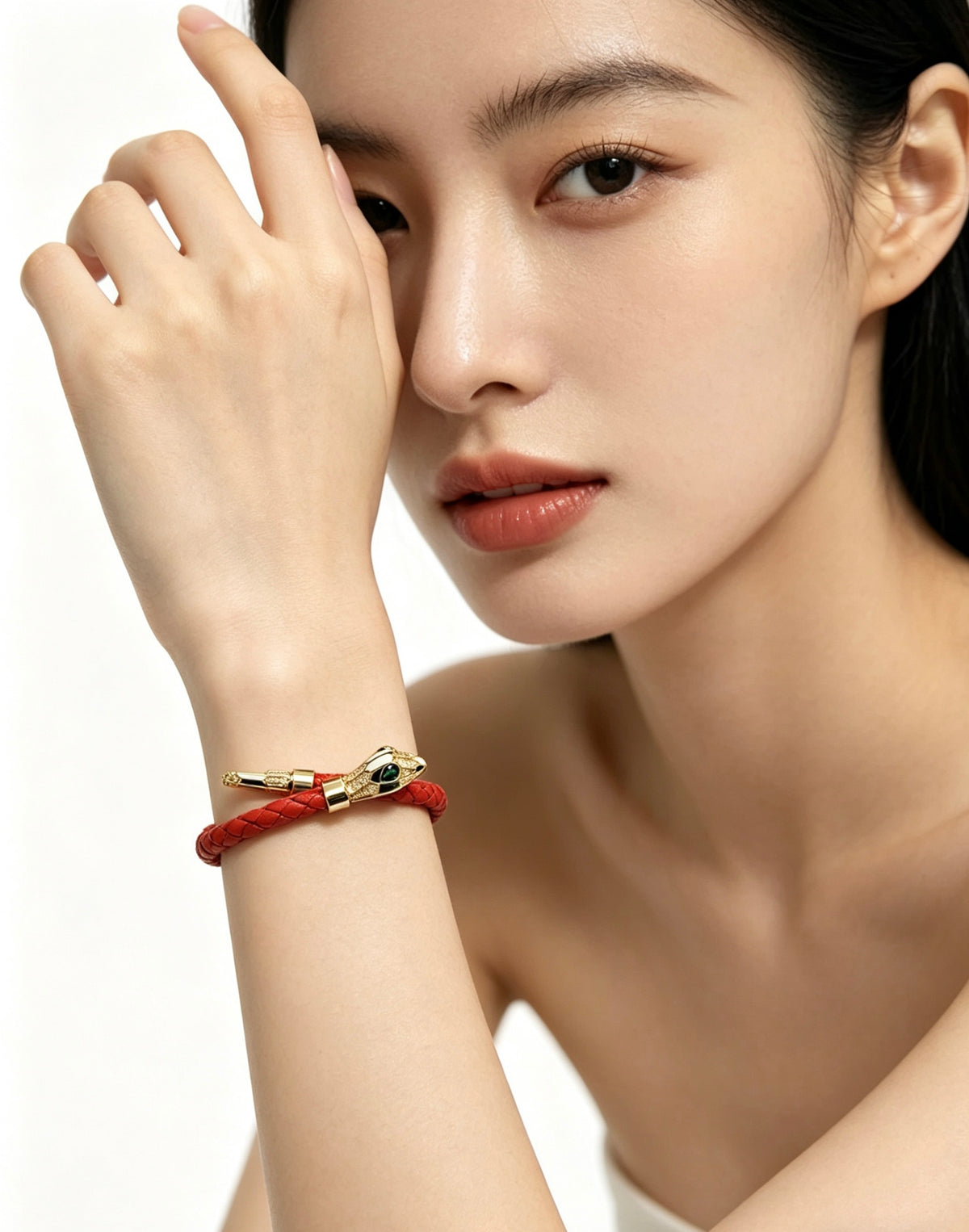 Geometric Emblem Braided Bracelet in Polished Metal-Tone – Design 016 styled product view