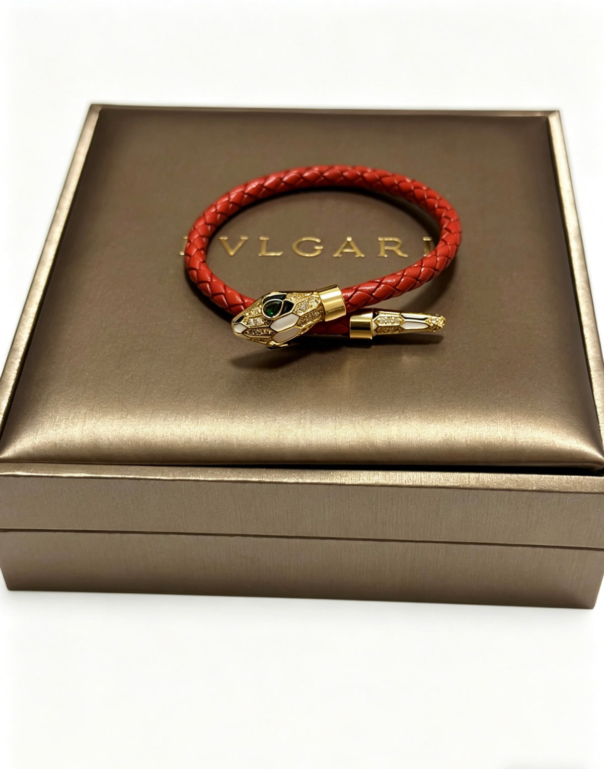 Geometric Emblem Braided Bracelet in Polished Metal-Tone – Design 016 front product view
