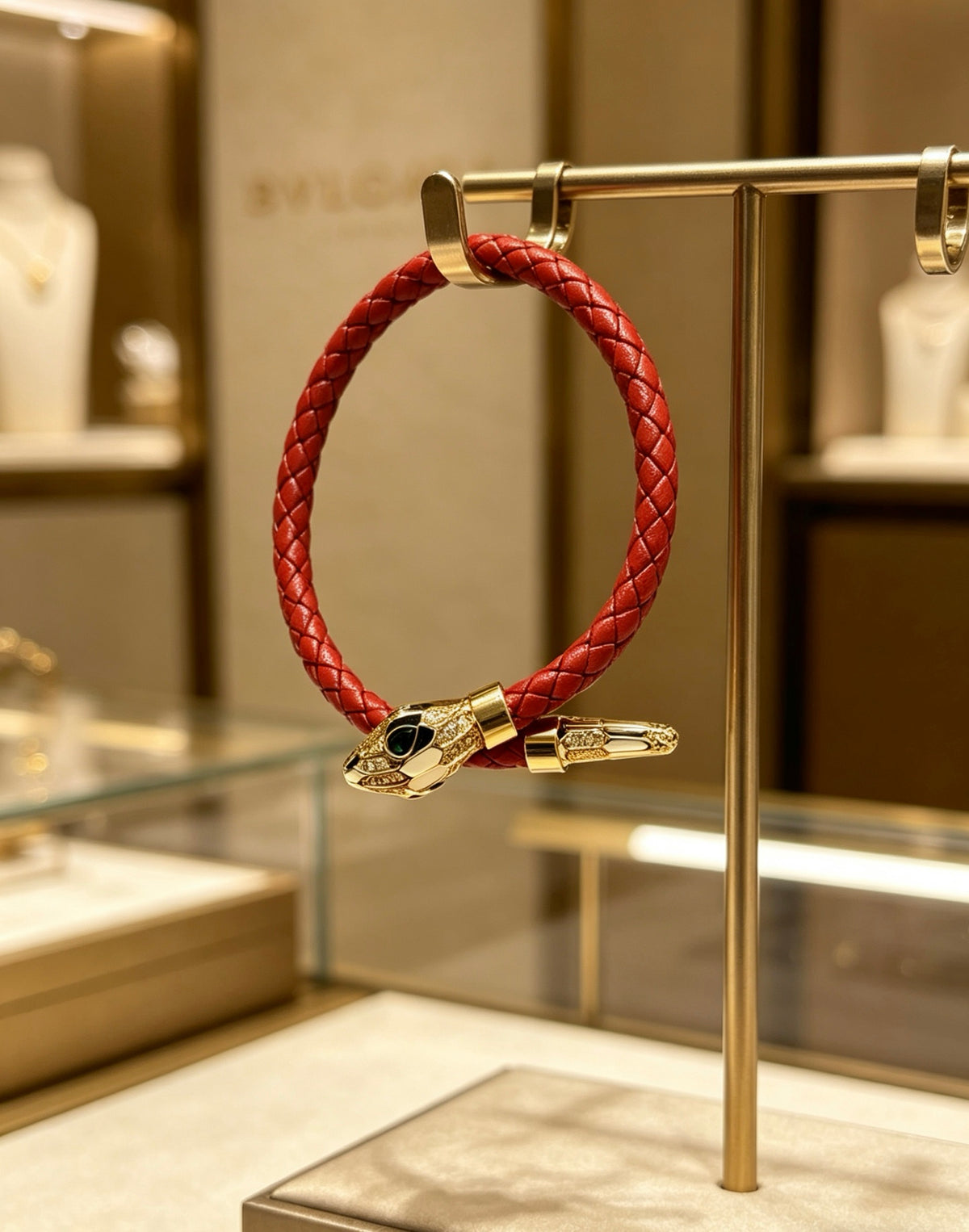 Geometric Emblem Braided Bracelet in Polished Metal-Tone – Design 016 front product view