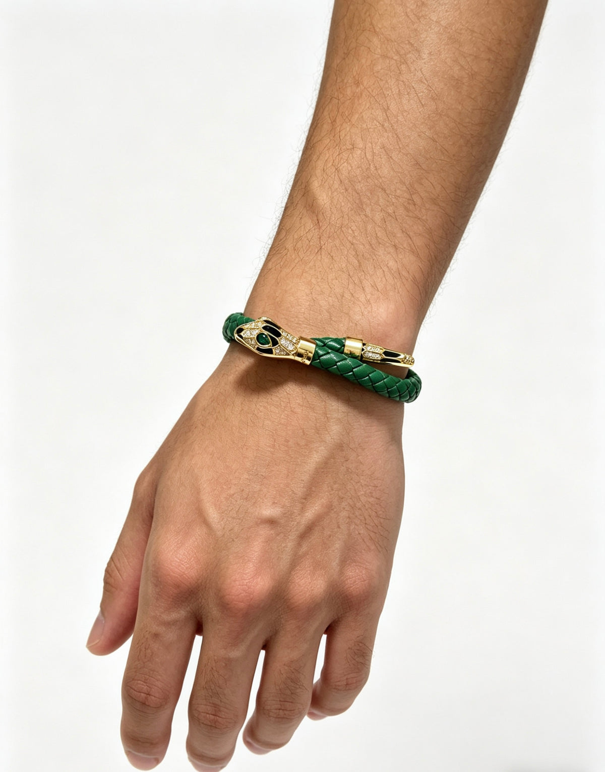 Geometric Emblem Braided Bracelet in Polished Metal-Tone – Design 013 side detail