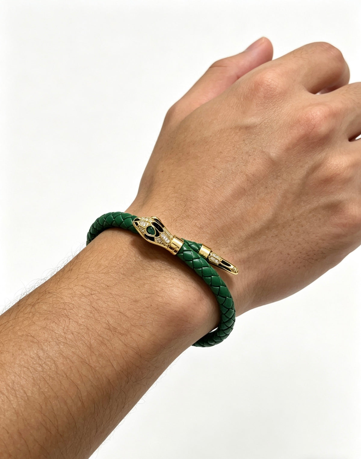 Geometric Emblem Braided Bracelet in Polished Metal-Tone – Design 013 close-up detail