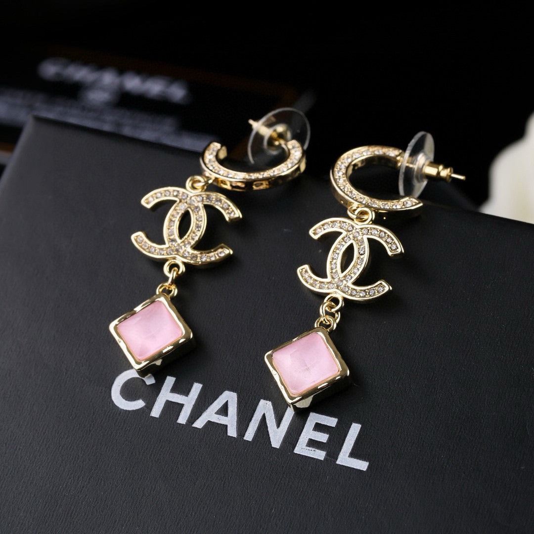 Double-C Emblem Crystal-Accent Statement Earrings – Design 026 detail view