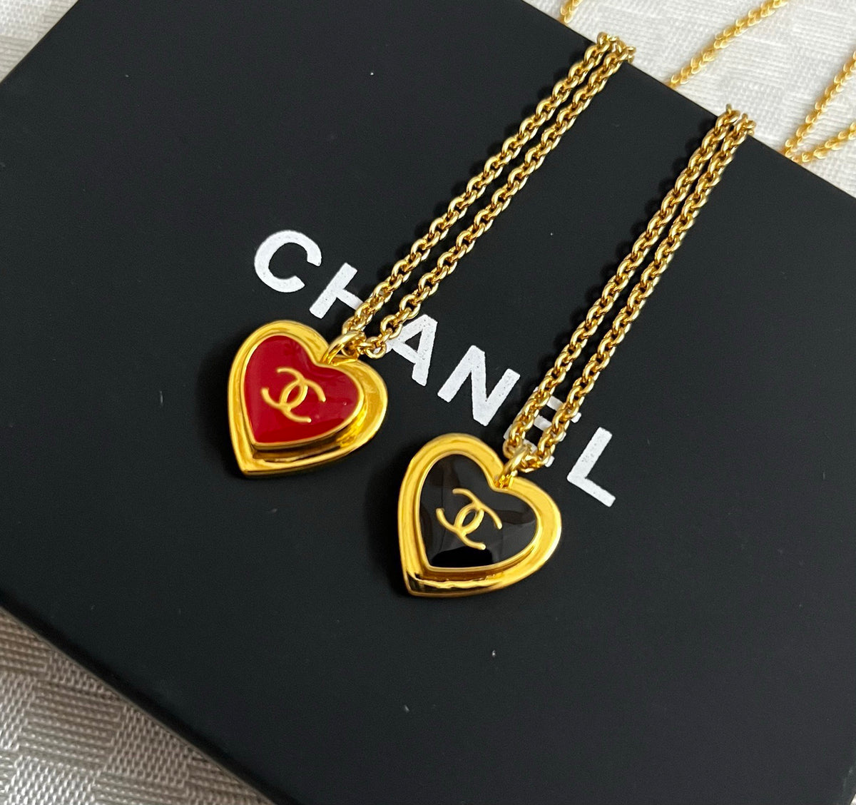 Double-C Emblem Pendant Necklace in Polished Metal-Tone – Design 067 close-up detail