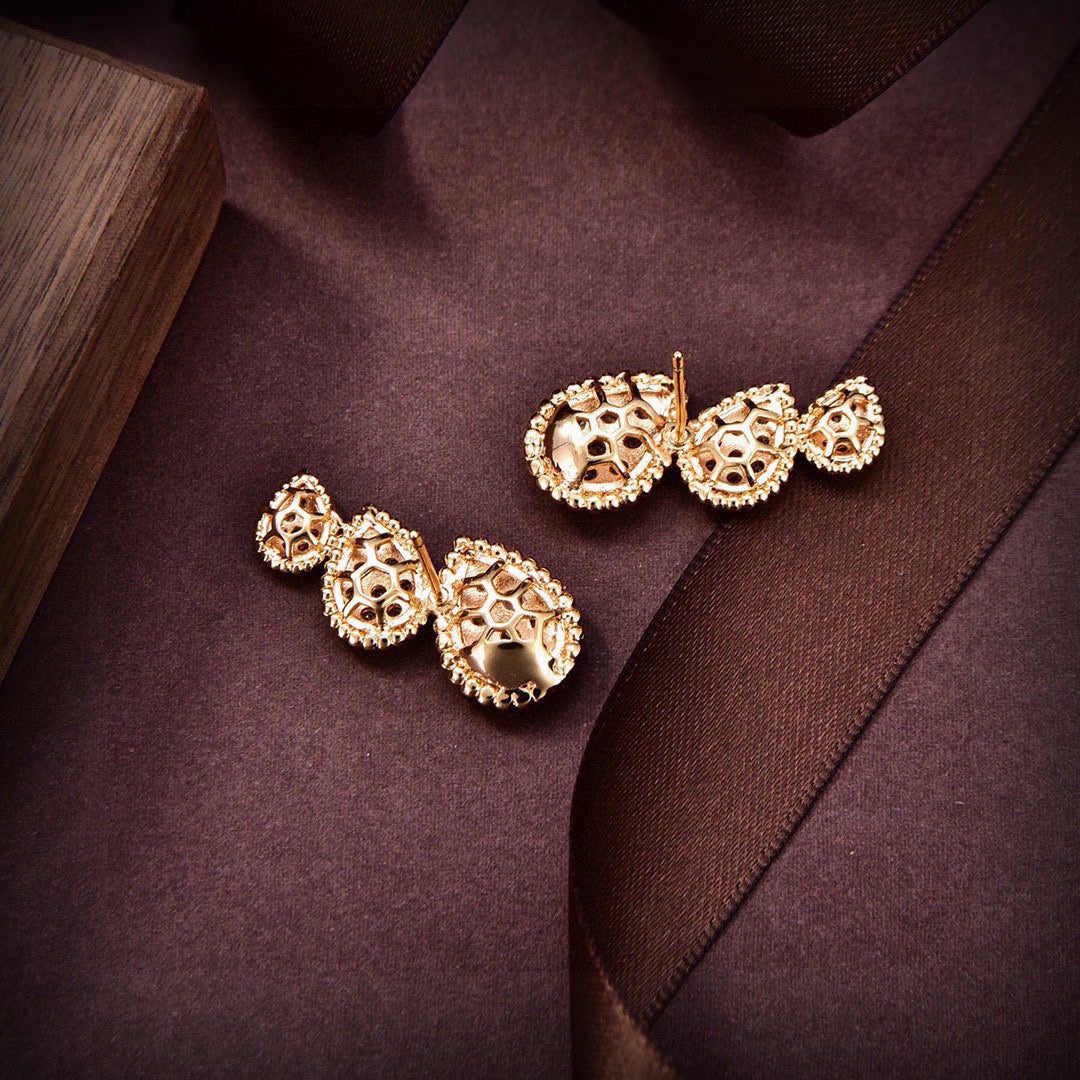 Geometric Emblem Stud Earrings in Polished Metal-Tone – Design 004 front product view