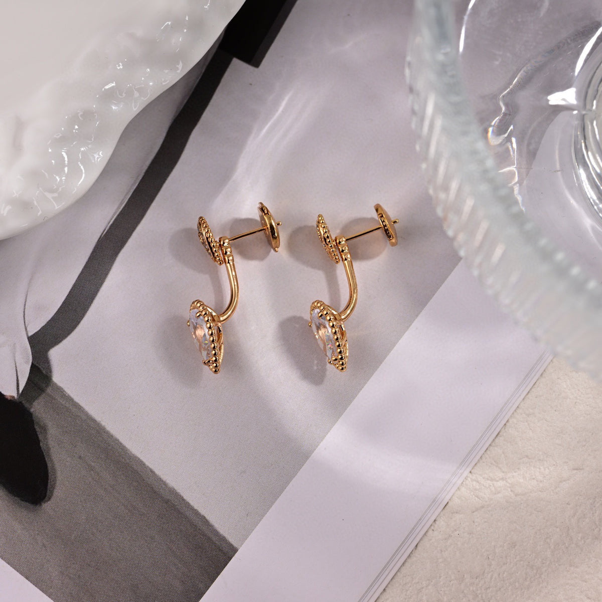 Geometric Emblem Stud Earrings in Polished Metal-Tone – Design 003 side detail