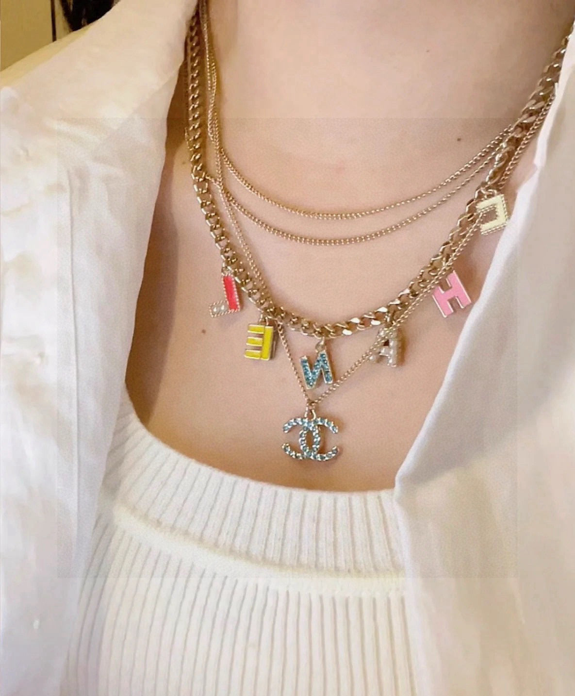 Double-C Emblem Crystal-Accent Pendant Necklace – Design 042 detail view