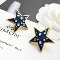 Double-C Emblem Crystal-Accent Stud Earrings – Star Detail – Design 003 main product view