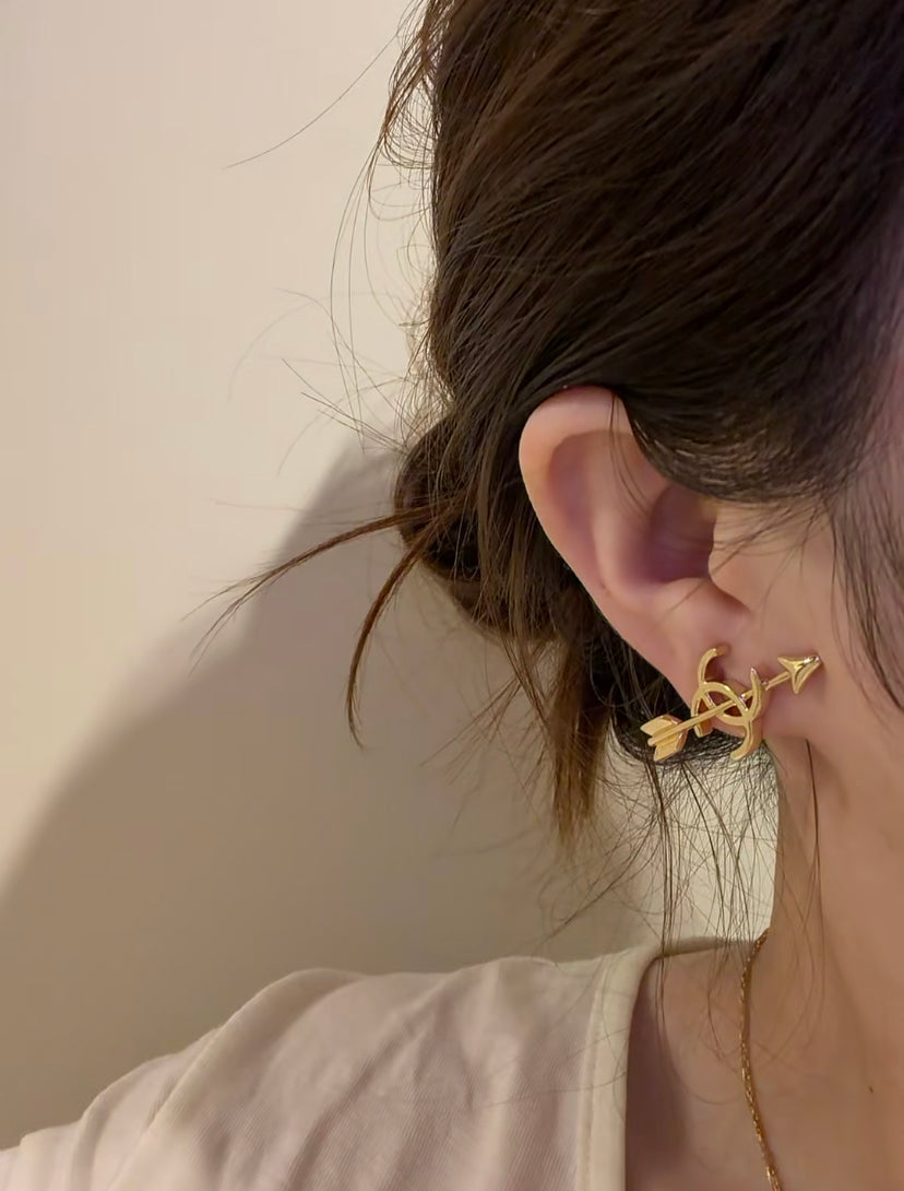 Double-C Emblem Stud Earrings in Gold-Tone – Design 027 front product view