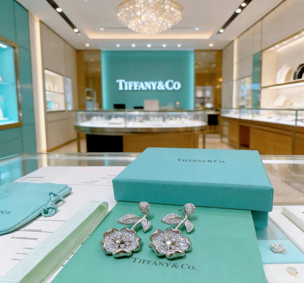 Floral Stud Earrings in Polished Metal-Tone – Crystal Detail – Design 06 styled product view