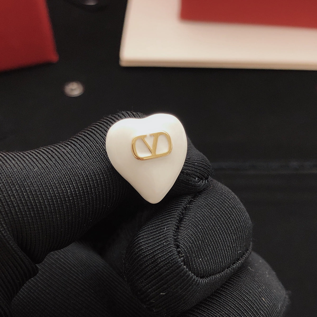 Heart Stud Earrings in Gold-Tone – White detail view