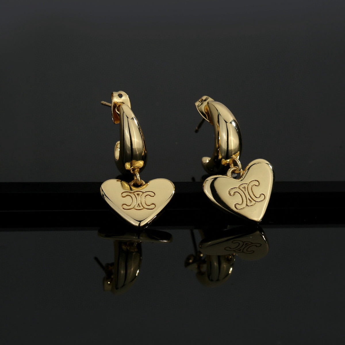 Signature Emblem Stud Earrings in Gold-Tone – Design 08 detail view