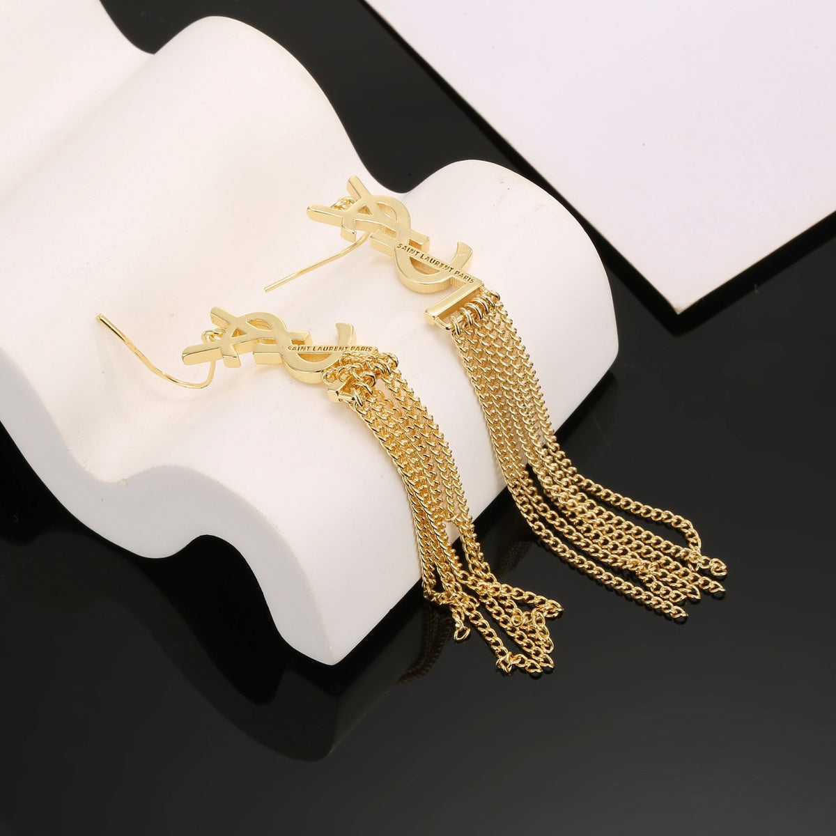 Geometric Emblem Stud Earrings in Polished Metal-Tone – Design 008 front product view