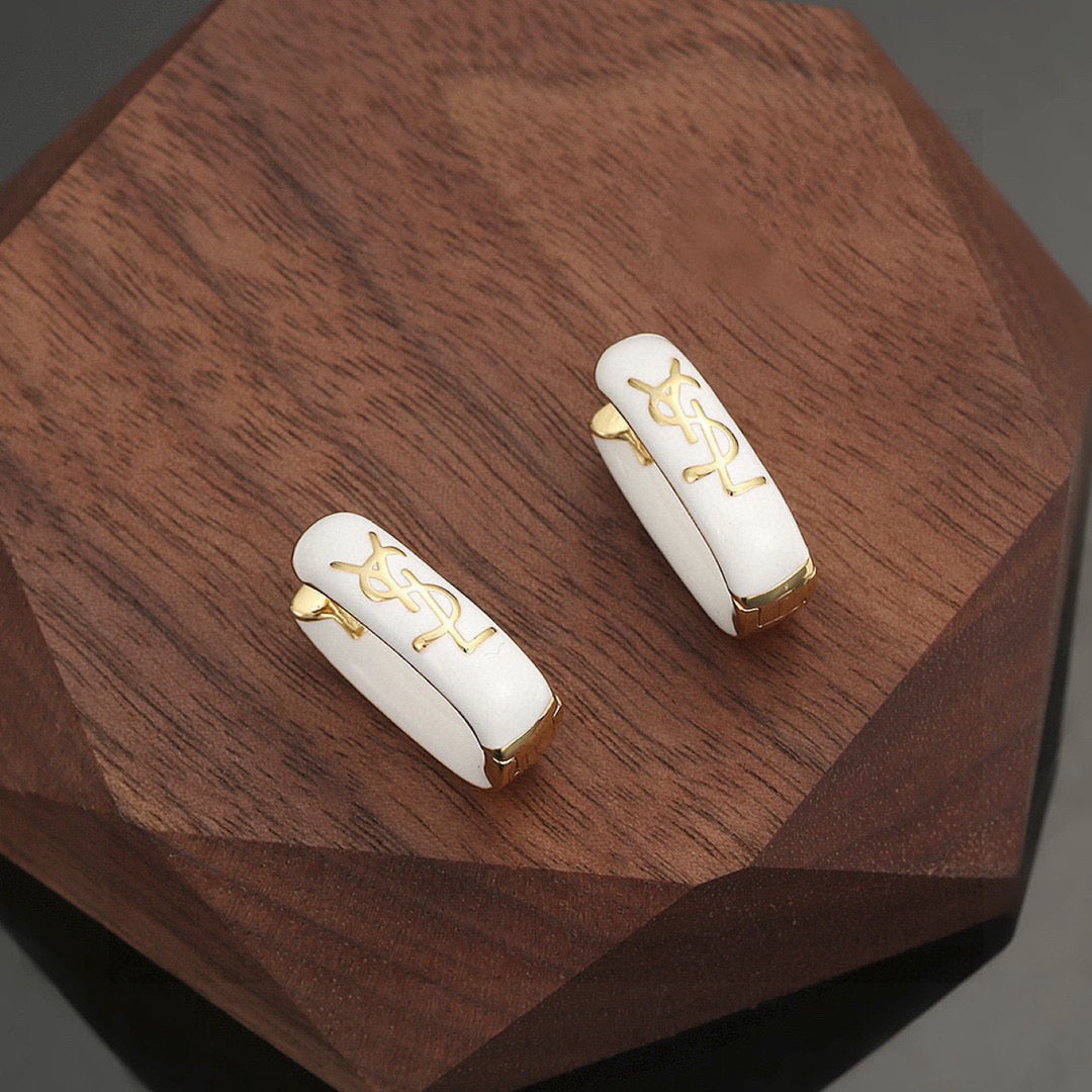 Geometric Emblem Stud Earrings in Polished Metal-Tone – Design 007 front product view