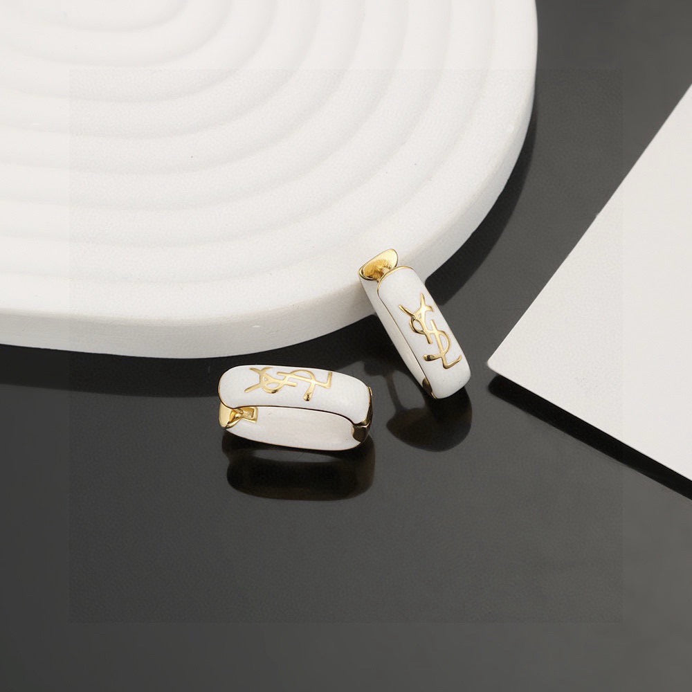 Geometric Emblem Stud Earrings in Polished Metal-Tone – Design 007 main product view