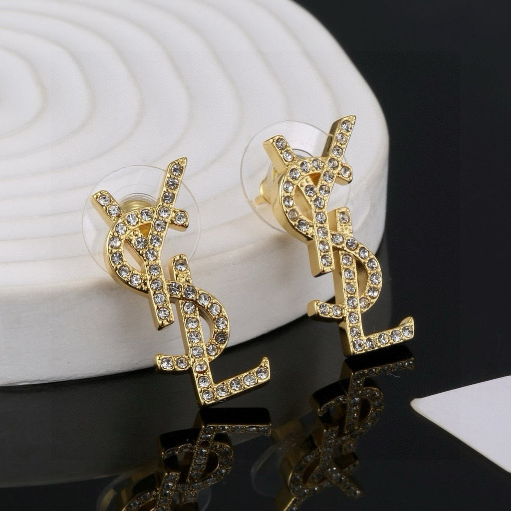 Geometric Emblem Stud Earrings in Polished Metal-Tone – Design 006 main product view