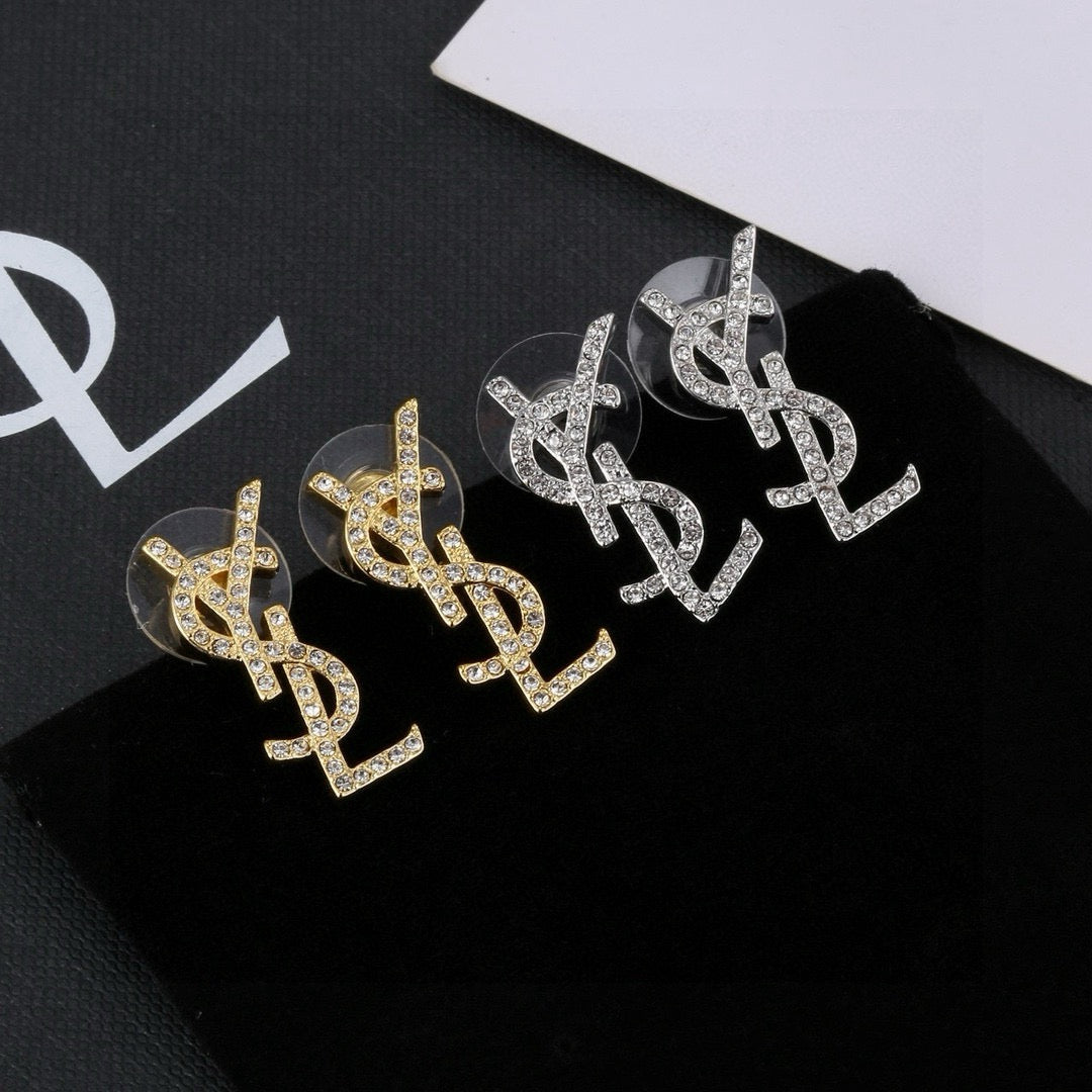 Geometric Emblem Stud Earrings in Polished Metal-Tone – Design 006 close-up detail