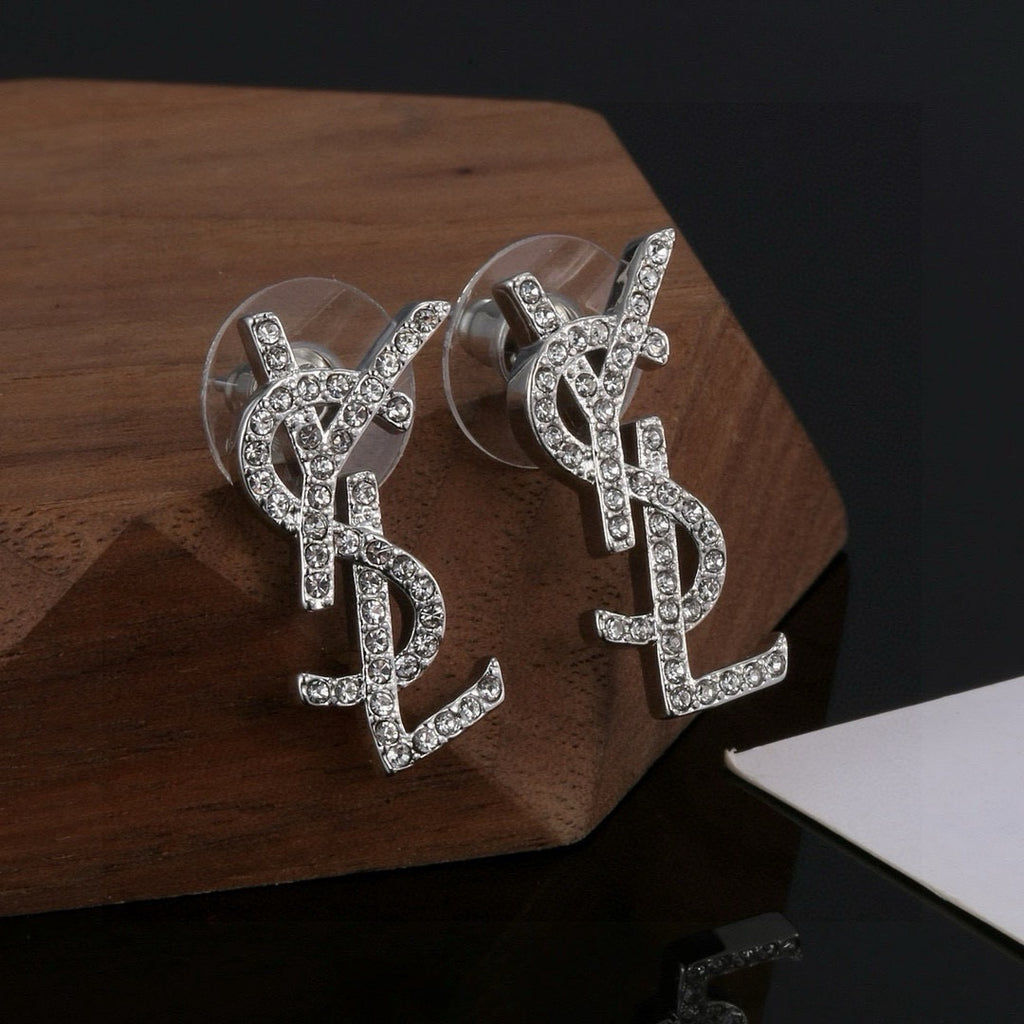 Geometric Emblem Stud Earrings in Polished Metal-Tone – Design 006 side detail