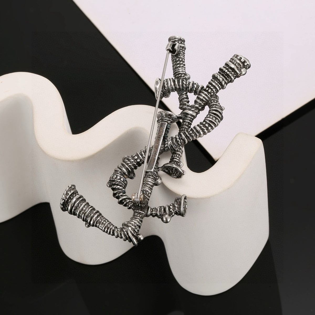 Geometric Emblem Brooch in Polished Metal-Tone – Design 011 detail view