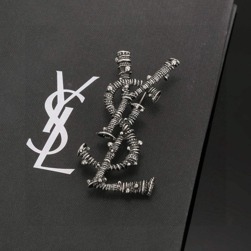 Geometric Emblem Brooch in Polished Metal-Tone – Design 011 close-up detail