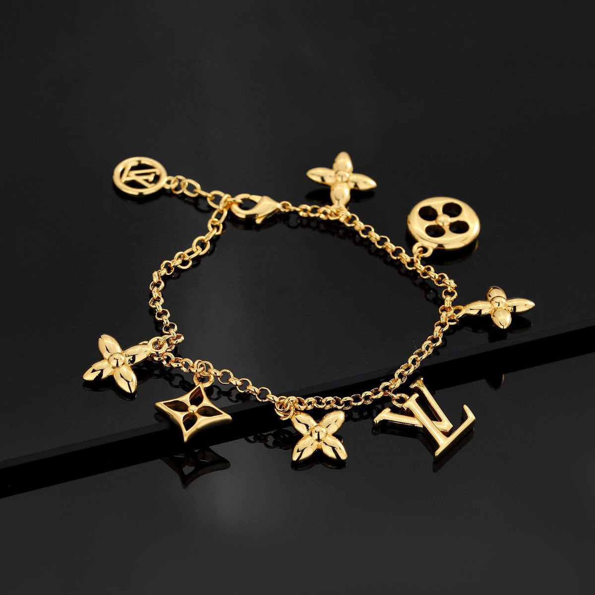 Letter Emblem Bracelet in Polished Metal-Tone – Design 034 main product view