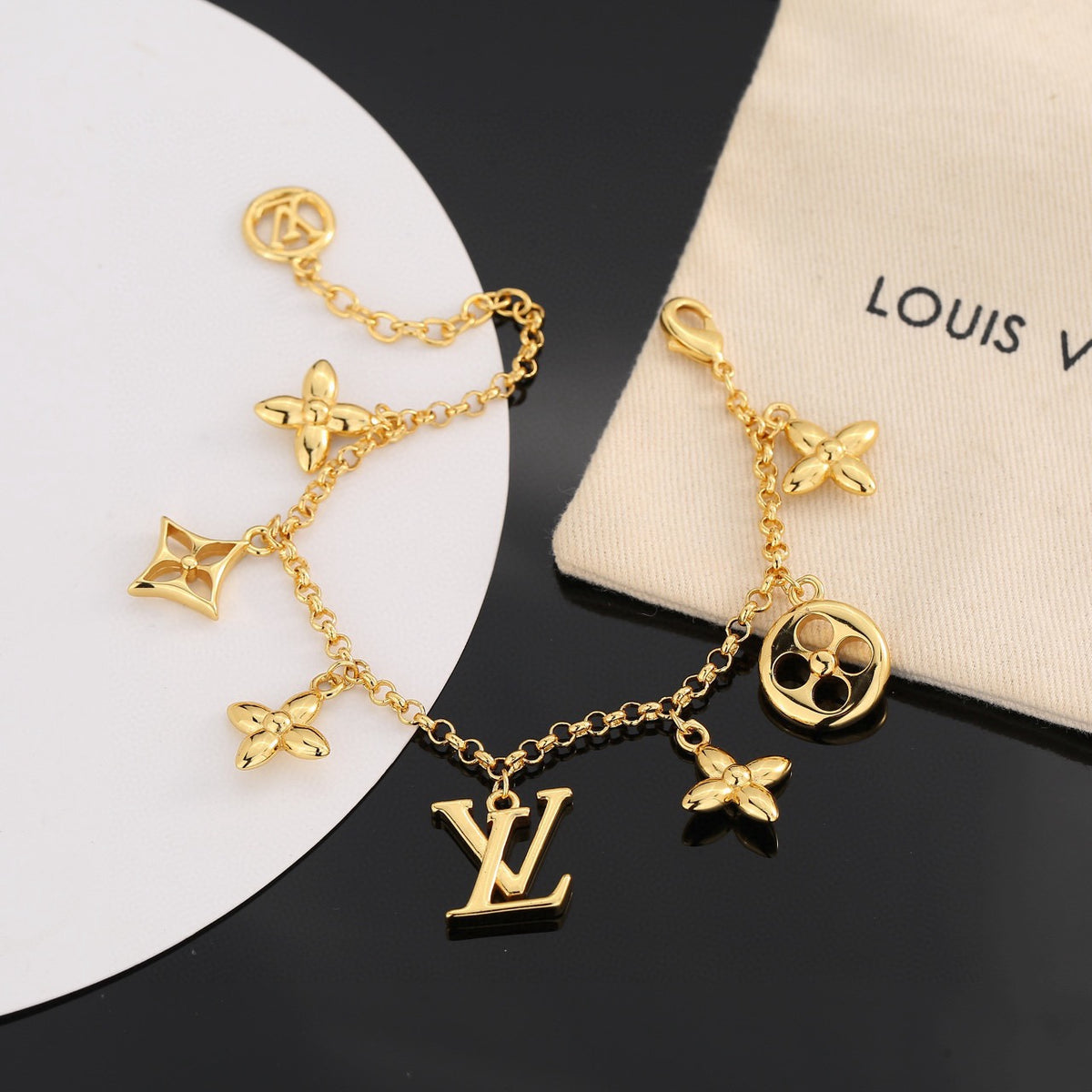 Letter Emblem Bracelet in Polished Metal-Tone – Design 034 side detail