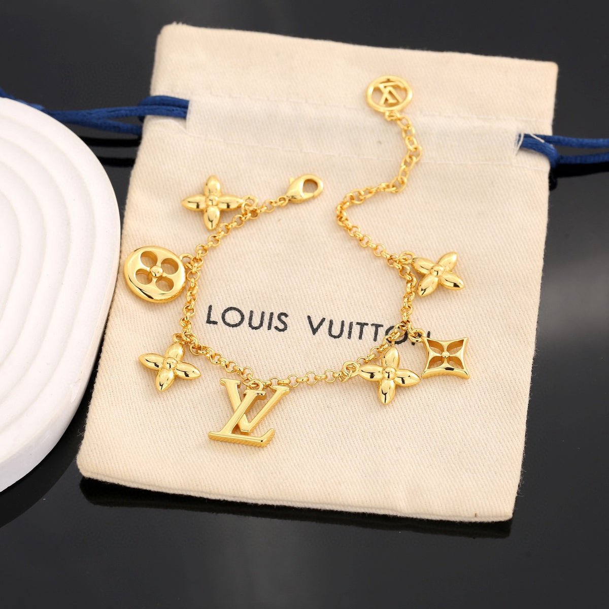 Letter Emblem Bracelet in Polished Metal-Tone – Design 034 close-up detail