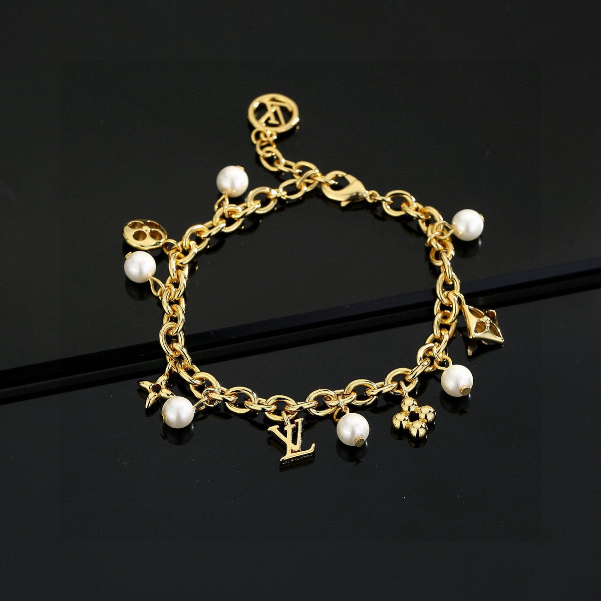 Letter Emblem Bracelet in Polished Metal-Tone – Design 033 front product view