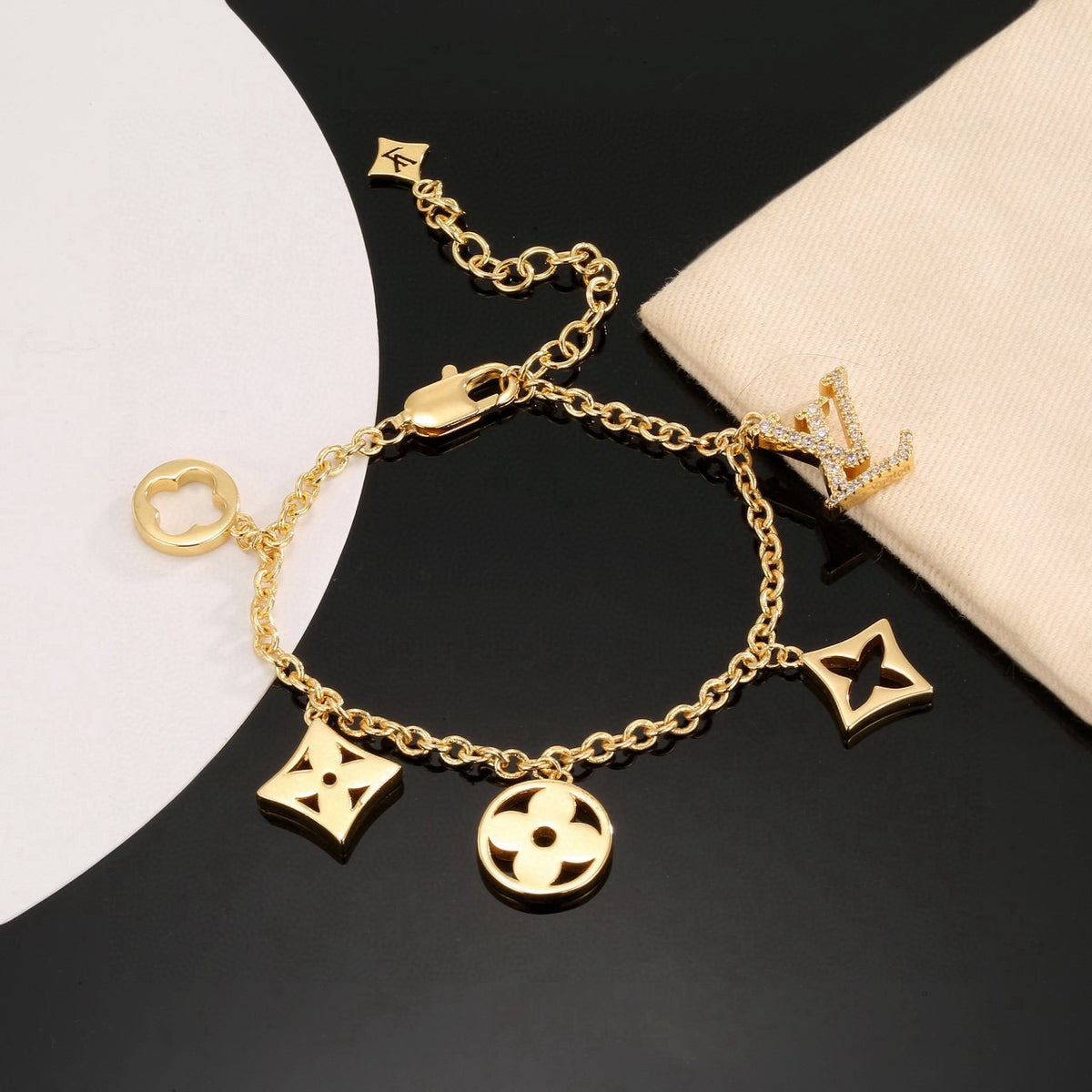 Letter Emblem Bracelet in Polished Metal-Tone – Design 032 close-up detail