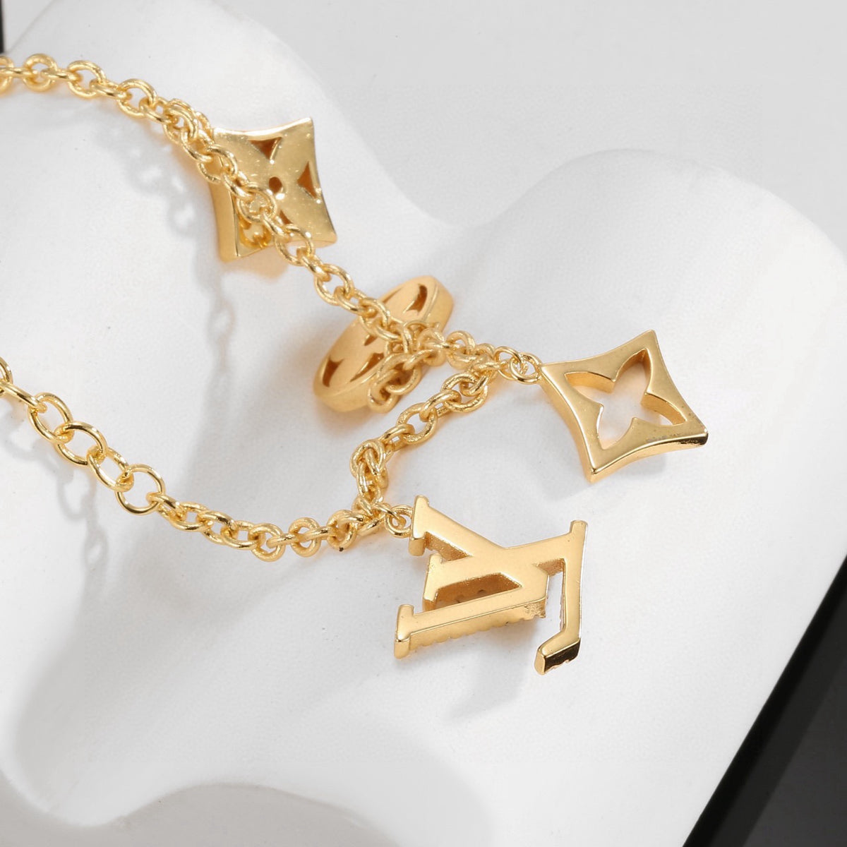 Letter Emblem Bracelet in Polished Metal-Tone – Design 032 detail view