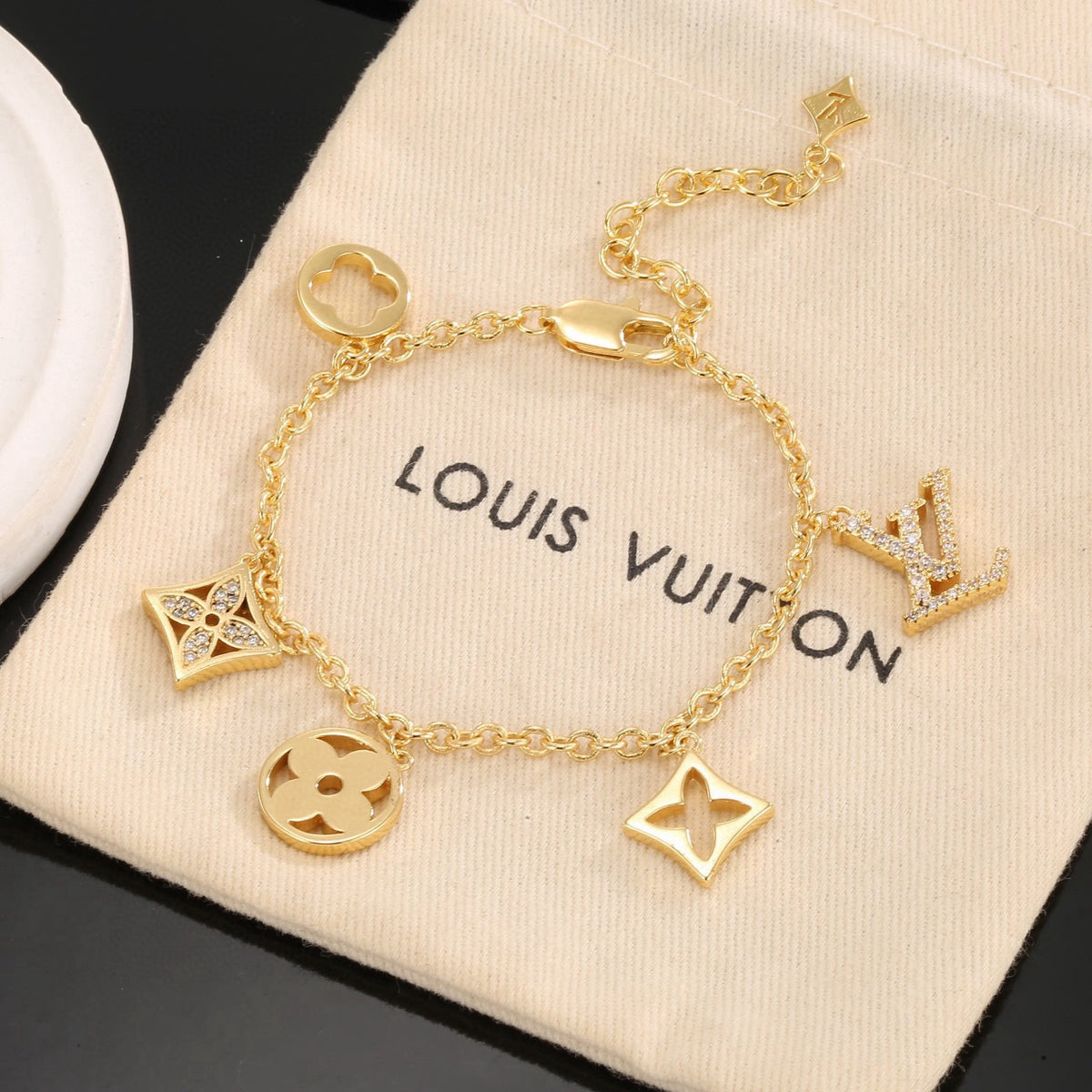 Letter Emblem Bracelet in Polished Metal-Tone – Design 032 main product view