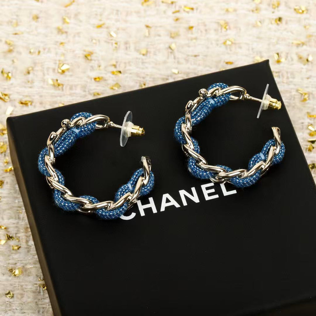 Signature Emblem Crystal-Accent Stud Earrings – Blue Detail detail view