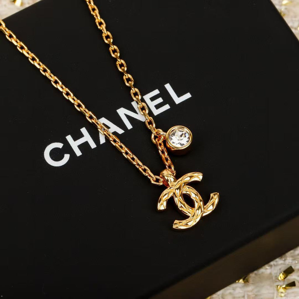Double-C Emblem Pendant Necklace in Gold-Tone – Design 013 main product view