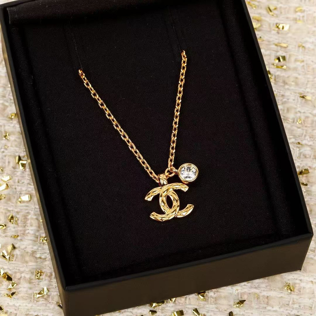 Double-C Emblem Pendant Necklace in Gold-Tone – Design 013 front product view
