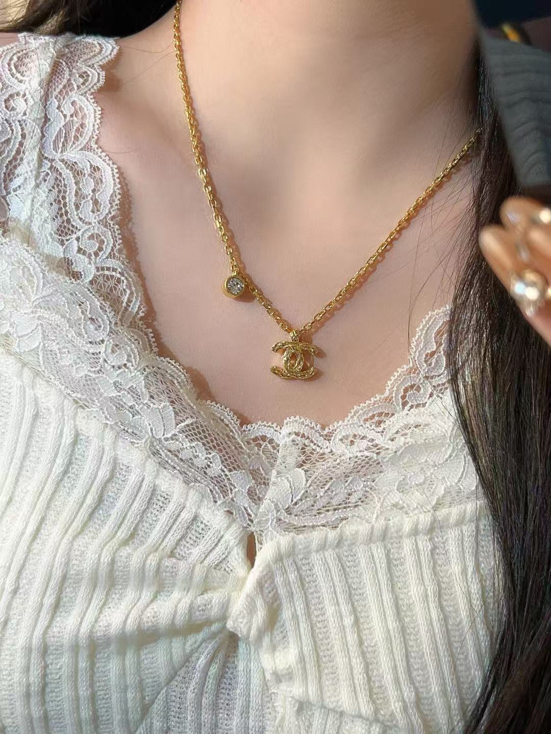 Double-C Emblem Pendant Necklace in Gold-Tone – Design 012 main product view