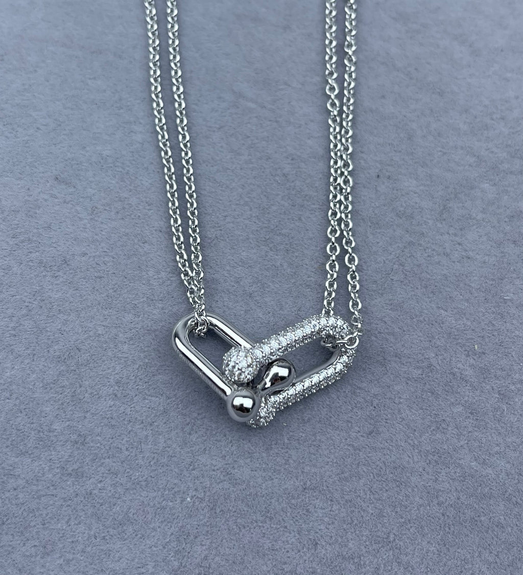 Link Pendant Necklace in Polished Metal-Tone detail view