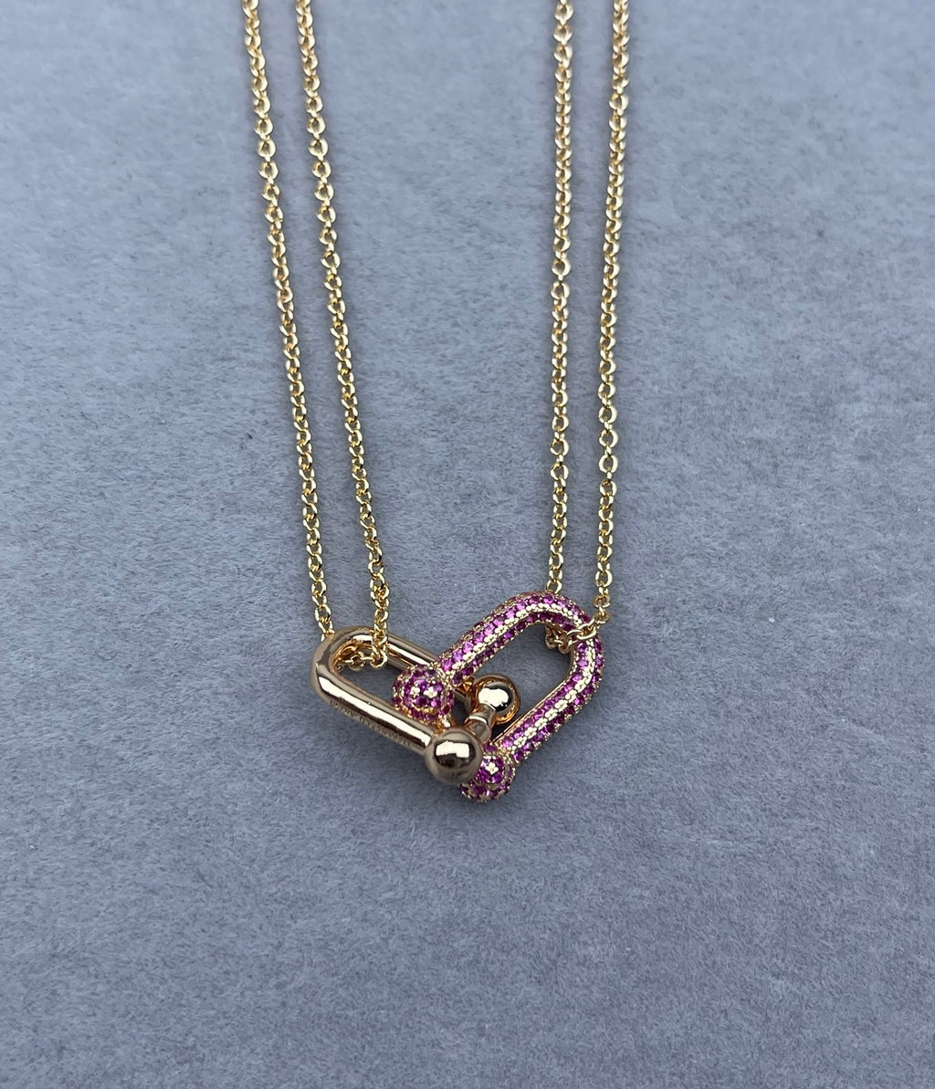Link Pendant Necklace in Polished Metal-Tone close-up detail