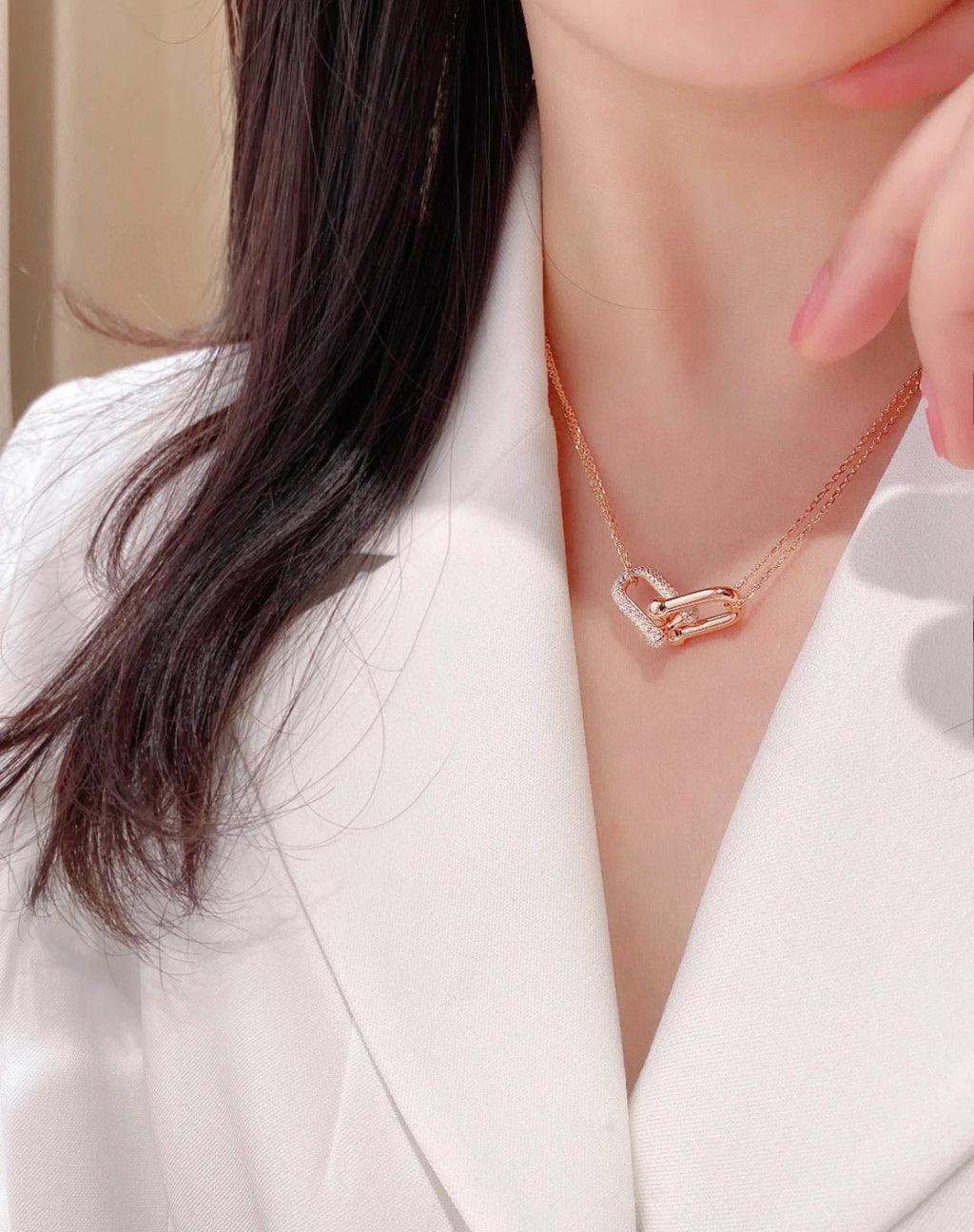 Link Pendant Necklace in Polished Metal-Tone styled product view