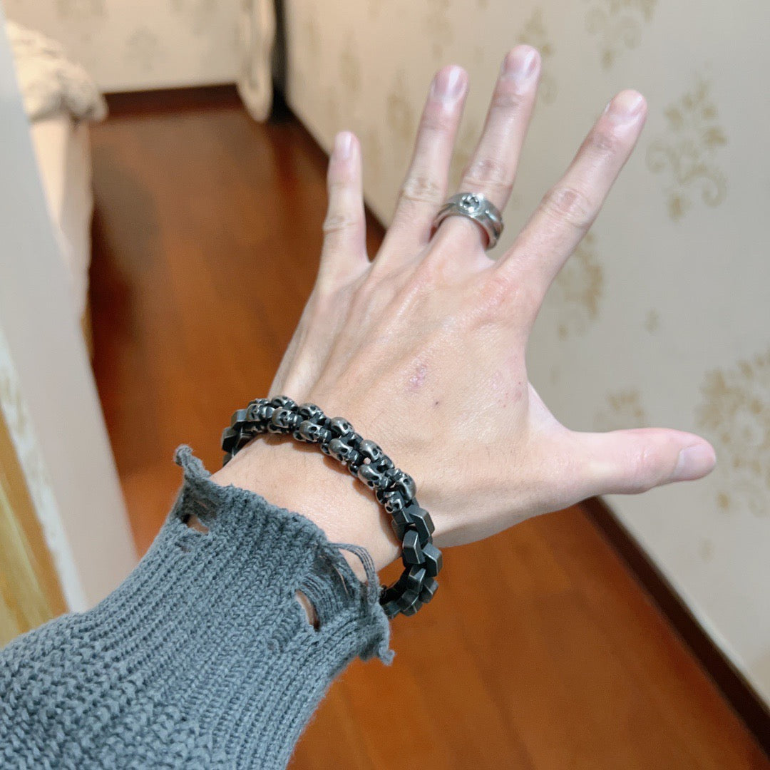 Geometric Emblem Bracelet in Polished Metal-Tone – Design 057 detail view