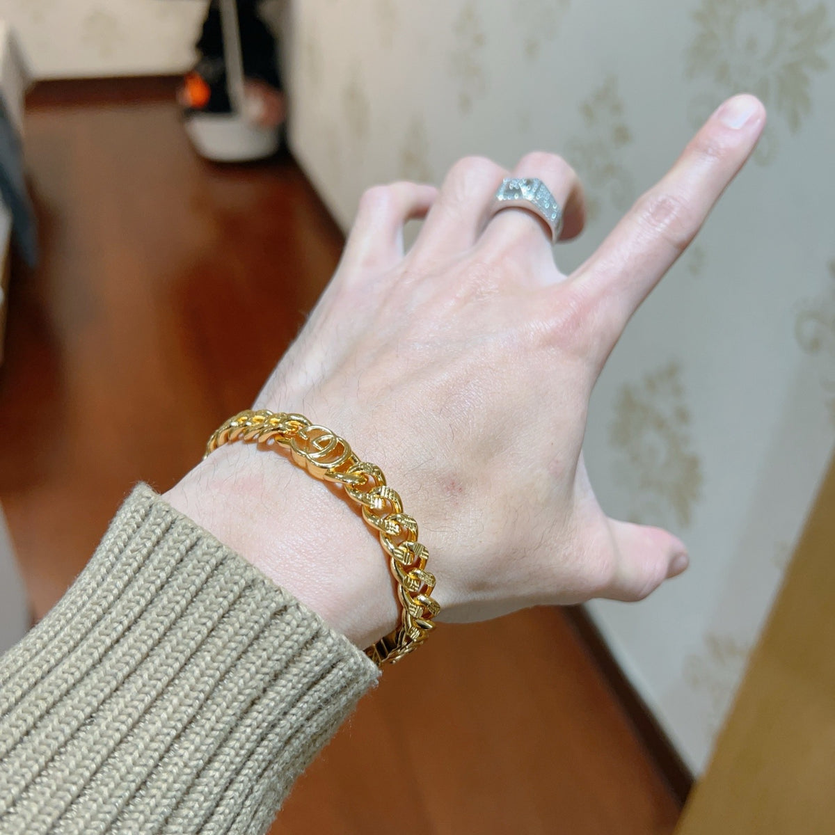 Geometric Emblem Bracelet in Polished Metal-Tone – Design 089 main product view