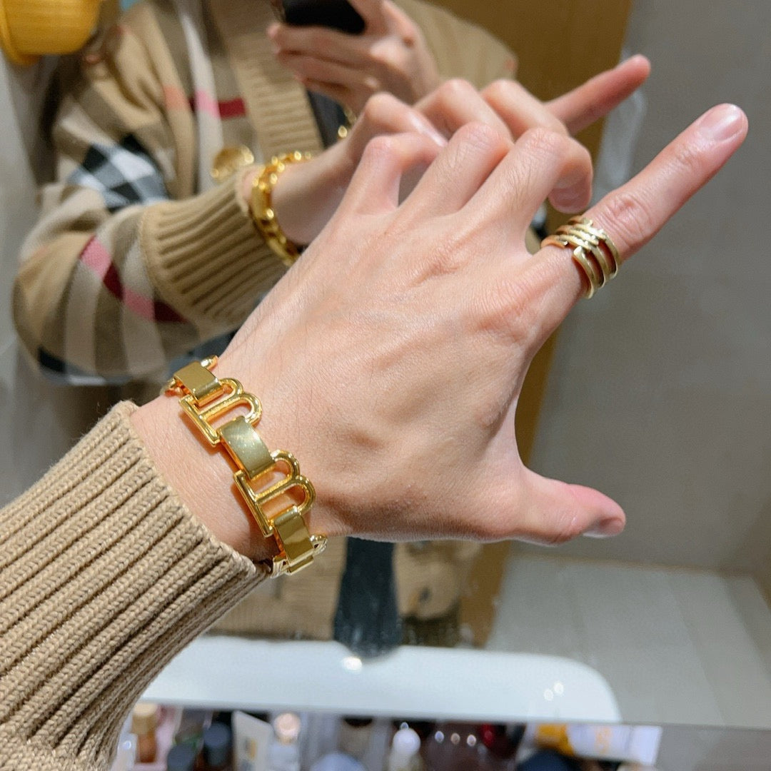 Geometric Emblem Bracelet in Polished Metal-Tone – Design 059 side detail