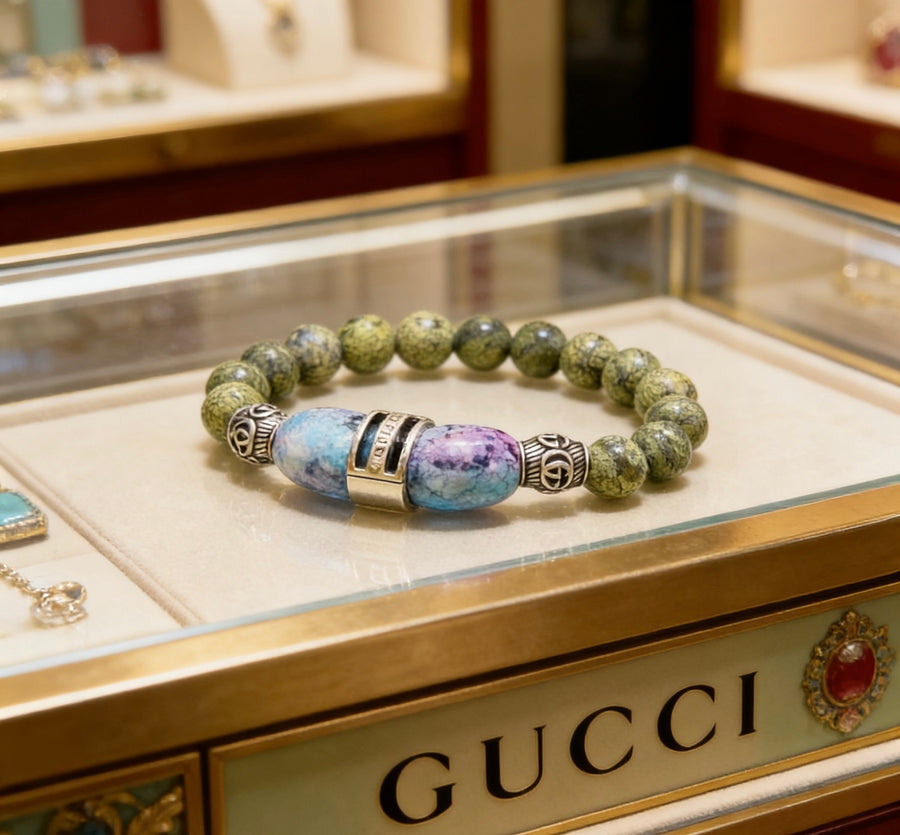 Double-G Emblem Beaded Bracelet in Polished Metal-Tone – Crystal Detail – Design 003 main product view