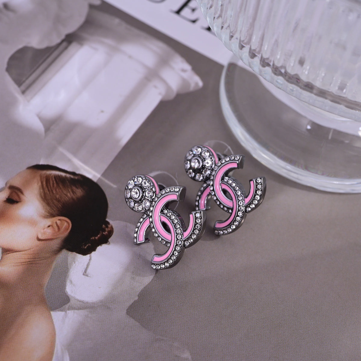 Signature Emblem Stud Earrings in Polished Metal-Tone – Design 084 front product view