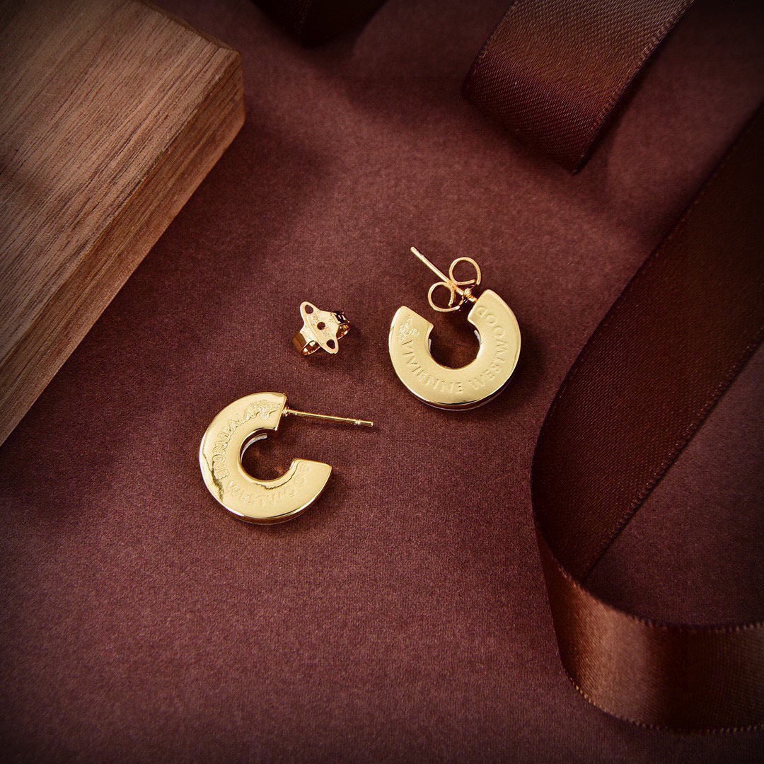 Orb Stud Earrings in Polished Metal-Tone – Design 017 detail view