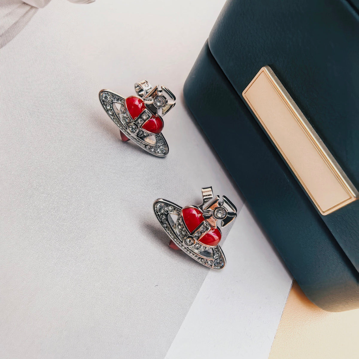 Orb Stud Earrings in Polished Metal-Tone – Design 016 detail view