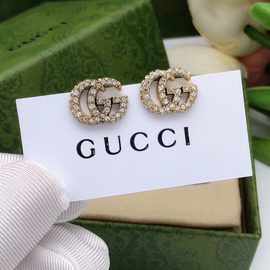 Double-G Emblem Stud Earrings in Polished Metal-Tone – Design 004 main product view