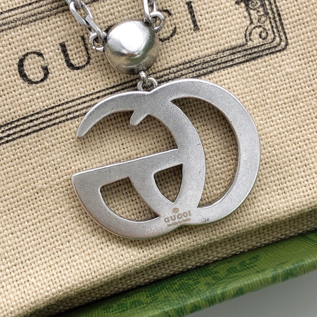 Geometric Emblem Pendant Necklace in Polished Metal-Tone – Design 001 side detail