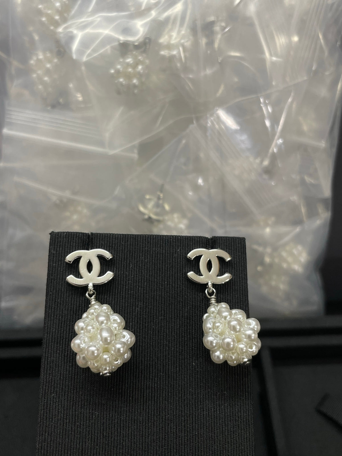 Double-C Emblem Pearl-Detail Statement Earrings – Pearl Detail – Design 024 side detail
