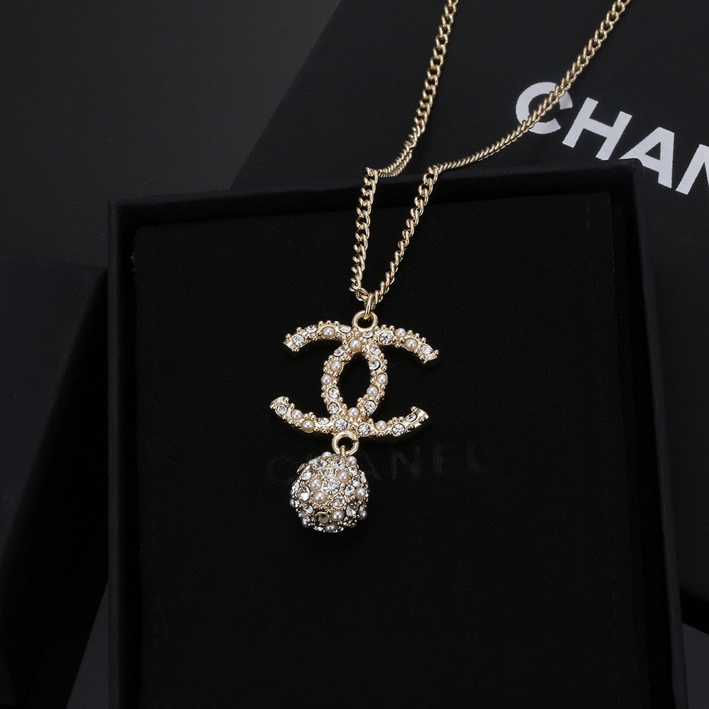 Double-C Emblem Pearl-Detail Pendant Necklace – Pearl Detail – Design 097 main product view