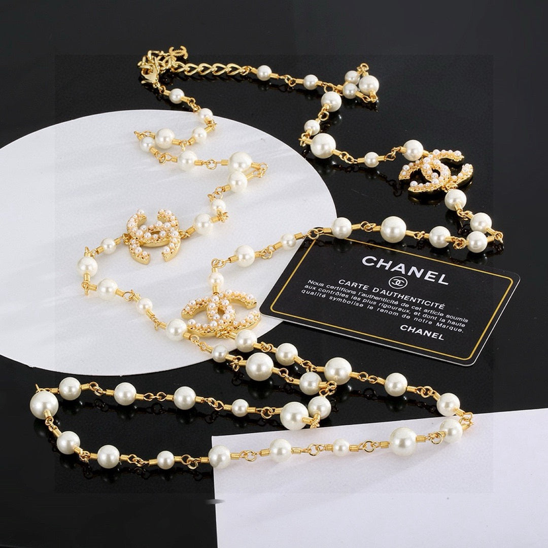 Double-C Emblem Pearl-Detail Pendant Necklace – Pearl Detail – Design 008 main product view
